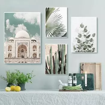 Исламская архитектура, настенная живопись, холст, картина, мечеть, Марокко, фотографии, постер с кактусом, скандинавский зеленый домашний декор для гостиной, Cuadros 21X30cm No Frame