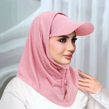 Исламская бейсболка-хиджаб для женщины, абаи, трикотажный шарф, защита шеи, мусульманский тюрбан, мгновенная повязка на голову, однотонная шляпа