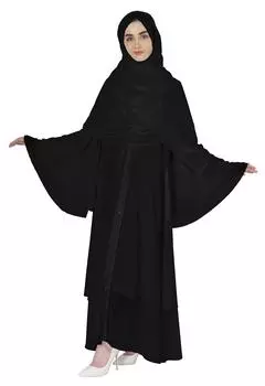 Исламская молитва Bimba, длинное платье для женщин, однотонная абайя с хиджабом, шарф, расклешенные рукава 3XL чёрный