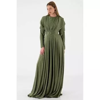 Исламская одежда с длинным рукавом и драпировкой, вечернее платье цвета хаки