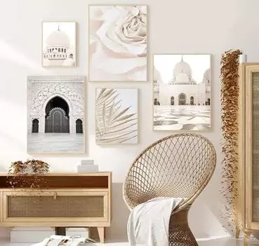 Исламские плакаты Холст Плакат Сено Одуванчик Стена Бежевые цветы Художественная живопись Марокко Дверь Печать Картины Украшение гостиной 21x30cm No Framed