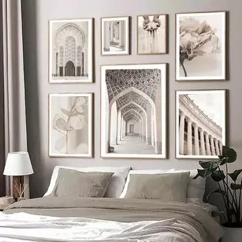 Исламский архитектурный холст, постер с принтом, мечеть, песочный пейзаж, настенное искусство, цветок, холст, живопись, настенные панно, Декор в гостиную 21x30cm No Frame