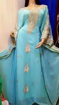 Исламский кафтан Фараша Платье Марокканская ручная работа Дубай Стильная длинная Абая XS синий