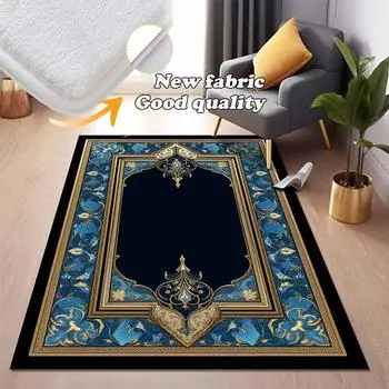 Исламский ковер для гостиной, синий, роскошный декоративный домашний ковер для спальни, мягкий, пушистый фланелевый ковер, противоскользящий, большой молитвенный коврик 60x90cm door mat