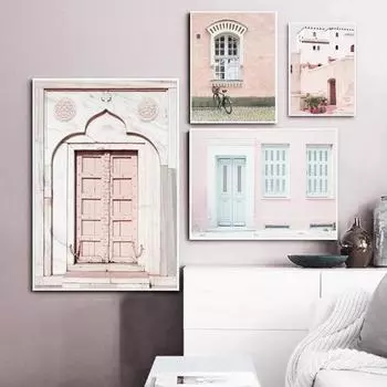 Исламский пейзаж, холст, постеры, скандинавские розовые строительные картины и принты, цитаты, настенные художественные фотографии, украшение на Рамадан, домашний декор 21cm30cm NoFrame