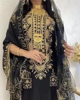 Исламское платье Абая Платье ручной работы Стильный длинный марокканский кафтан Дубай Фараша XS чёрный