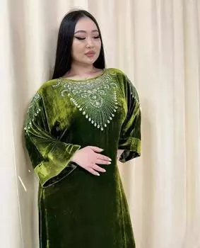 Исламское платье Кафтан Абая Марокканское платье ручной работы Дубай Стильное длинное платье Фараша XS зелёный