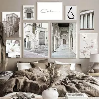 Исламское здание церкви, холст, настенное искусство, пейзажный принт, цветущий цветок, постер, мусульманская живопись, современные фотографии, декор для гостиной 21cm30cm NoFrame