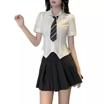 [ISLAYCAOLILA] косплей школьница JK форма кабаре платье мини платье клубное платье платье для вечеринки расклешенная мини-рубашка с галстуком плиссированная юбка талия