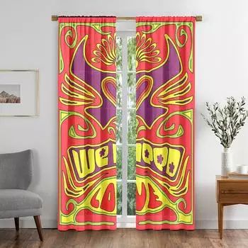 Isolated Vintage Hippie Style Psychedelic Window Curtain for Living Room Bedroom Bathroom Kicthen Door Cupboard Decor Hooks W50 X H130(CM)X2&Hook