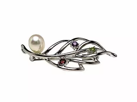 Isowa Pearl — специализированный магазин жемчуга в Исэ. Брошь из пресноводного жемчуга. Белый, серебряный, натуральный камень 55605 (Isowa Pearl, Шима) 7,0-8,0 мм