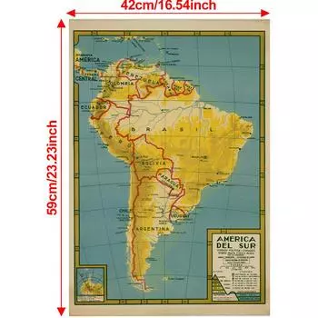 Испанская Карта Фон Карта Южной Америки-Политическое Деление,Настенный Декор,Географическая,Инструменты для Туризма/Образования A2-42*59cm