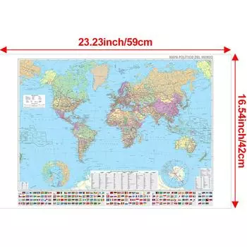 Испанская карта-Карта мира-Политическое деление-Карты городов,Постер для дома, офиса, класса, Принадлежности для путешествий/образования 59*42cm