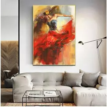 Испанская красавица танцовщица фламенко, картина маслом на холсте, винтажные постеры и принты, настенная художественная картина, современное украшение Hme 20x30cm No Frame