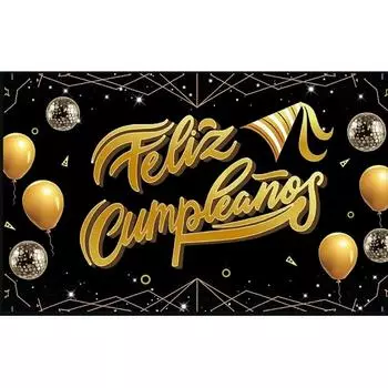 Испанский День рождения Украшение Feliz cumpleaos Черно-золотые шары День рождения Сцена Фон Баннер Взрослые Фото Фоны
