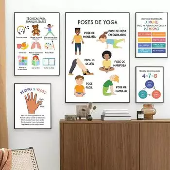 Испанский Детское Образование Эмоция Йога Погода Детская Плакат NordicCanvas Картина Настенная Живопись Печать Картины Детская Комната Декор 21x30cm No Framed