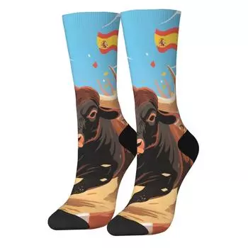 Испанский мультяшный принт фестиваля бега от быков, унисекс, мягкие, приятные к коже, дышащие, повседневные носки в стиле Харадзюку, хип-хоп, оригинальный подарок One Size