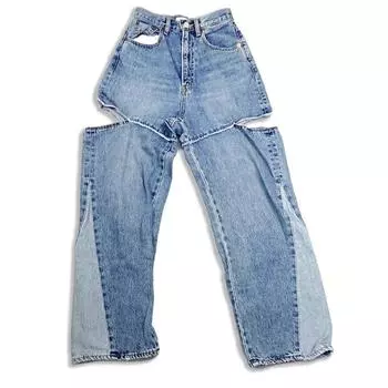 [Использовано] moussy CUT OUT WIDE STRAIGHT поврежденный деним [b40-54]