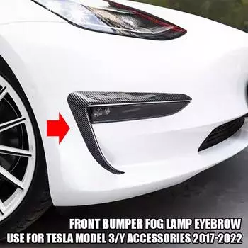 Используйте для Tesla Model 3 Y Accessories 2017-2024 Передний бампер Противотуманные фары Декоративная отделка для бровей Углеродное волокно Глянцевый черный ABS