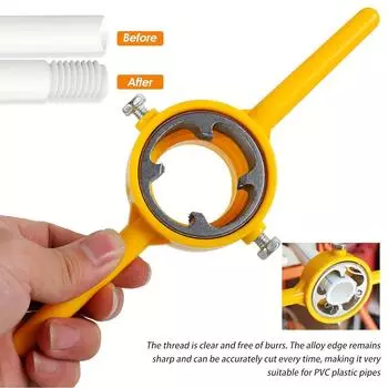 Используйте набор из 6 инструментов для нарезания резьбы на трубах из ПВХ, инструмент для изготовления резьбы, вспомогательное приспособление для круглой формы трубы с размерами 1/2 дюйма, 3/4 дюйма и 1 дюйм. жёлтый
