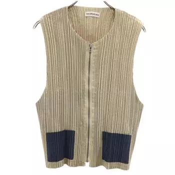 ISSEY MIYAKE MEN 90-е Сделано в Японии Старый Плиссированный Жилет M бежевый Мужской Б/У