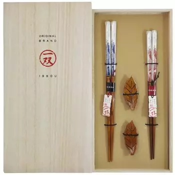 Isso Painted Paulownia Shunami Chopstick 2 Made in Japan Couple s Chopsticks, Chopsticks, Box, + Rest, Holly, Sets,