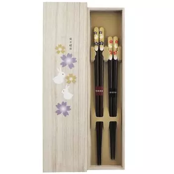 Isso Пара палочек для еды Расписные палочки для еды Kitcho Paulownia Box Raku Usagi 2 Set Сделано в Японии
