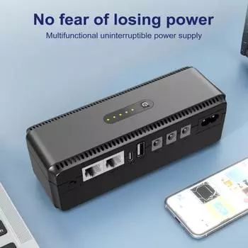 Источник бесперебойного питания ИБП с интеллектуальной системой мониторинга Защита от перезаряда/перегрузки по току Источник бесперебойного питания ИБП 8800mAh чёрный