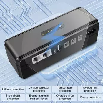 Источник бесперебойного питания ИБП с интеллектуальной системой мониторинга Защита от перезаряда/перегрузки по току Источник бесперебойного питания ИБП 8800mAh чёрный