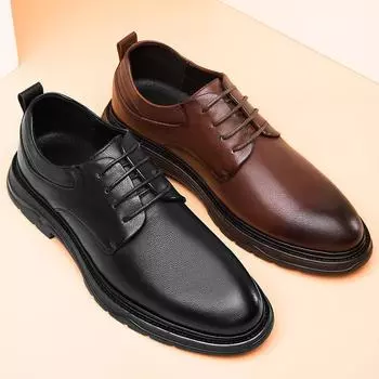 Источник Первый слой коровьей кожи зеленый деловой повседневный острый нос мягкая подошва низкий каблук легкие черные мужские кожаные туфли ручной работы 38 коричневый