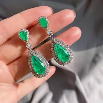 Источник S925 Серебряные игольчатые бриллиантовые серьги Параиба Персонализированные изумрудные серьги Модные серьги изумрудный
