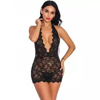 Источник Секс нижнее белье, кружевная кружевная перспектива шеи слинг юбка, спинка пижама S