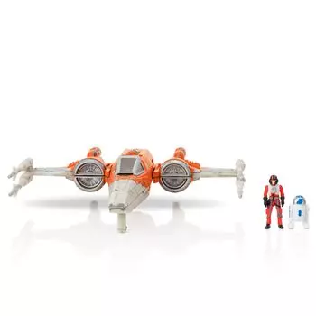 Истребитель Star Wars Micro Galaxy Squadron со складным дроидом и 2 микрофигурками T-70 X-Wing — крылья 5 дюймов, гнездо, аксессуары 1 дюйм.