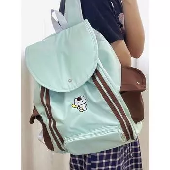 It is super cute! Large Capacity Cartoon Backpack Women 2025 Spring and Summer New All-Match Drawstring Contrast Color Student Backpack Mint Green Baseball Cat(Backpack)