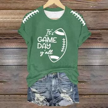 IT S GAME DAY Y ALL Женская модная повседневная футболка с коротким рукавом и круглым вырезом с принтом регби L армия зеленый