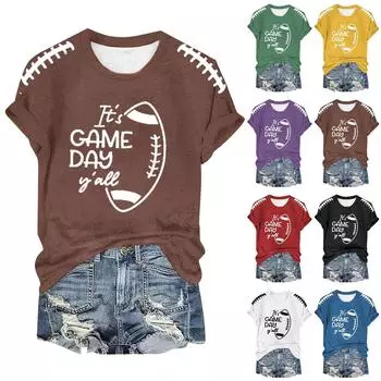 IT S GAME DAY Y ALL Женская модная повседневная футболка с коротким рукавом и круглым вырезом с принтом регби L белый