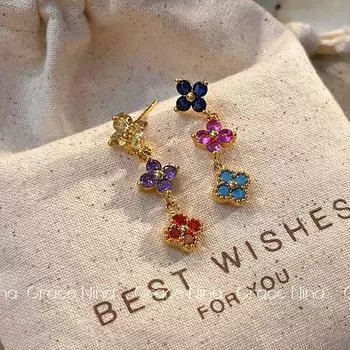 It s So Beautiful! Color Zirconium Four-Leaf Clover Tassel Earrings Accessible Luxury Fancy Graceful Earrings Women s Unique Beautiful Earrings Color four-leaf clover earrings