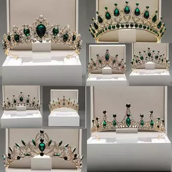 Itacazzo Свадебные головные уборы Корона Зеленые классические тирасы подходят для женских свадеб и вечеринок по случаю дня рождения (За исключением коробочного реквизита) Tiaras