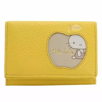Итальянская кожа Натуральная кожа Hello Kitty Trifold Кошелек Мини Кошелек Коровья кожа HELLO KITTY Fresh Kitty Fresh Lemon [Sanrio] Женский (Привет Серия)