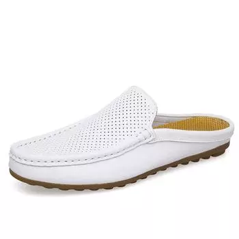 Итальянская мужская обувь, повседневные полутапочки, мужские мокасины, мокасины с вырезами, легкие дышащие туфли-лодочки без застежек, мягкие прогулочные туфли на плоской подошве 38 чёрный