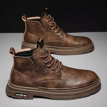 Итальянская мужская повседневная обувь из кожи, модные высокие противоскользящие мотоциклетные ботинки, дизайнерские оксфорды ручной работы на шнуровке 39 чёрный