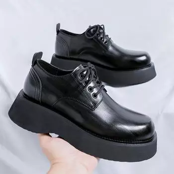 Итальянская мужская повседневная обувь, удобная официальная обувь, кожаные туфли на платформе со шнуровкой, новые британские рабочие оксфорды для отдыха на природе 38 чёрный