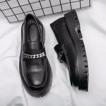 Итальянская мужская повседневная обувь Высококачественная модная толстая подошва кожаная официальная обувь Удобные без застежек Роскошные брендовые лоферы Деловая обувь 38 чёрный