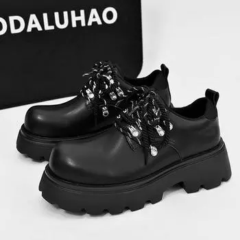 Итальянская натуральная кожа мужская обувь для инструментов модные туфли дерби в стиле панк с толстой подошвой дизайн повседневная кожа удобная повседневная деловая обувь 38 чёрный