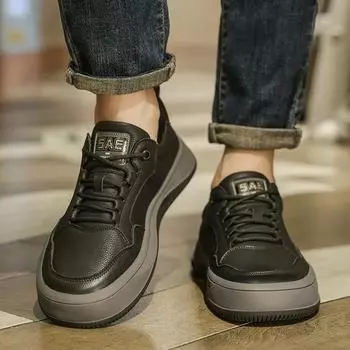 Итальянская натуральная кожа Мужская теннисная обувь Masculino Повседневная обувь для ходьбы и вождения Модная нескользящая обувь Легкая удобная обувь на плоской подошве для отдыха на природе 38 чёрный