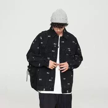 Итальянская весенне-летняя свободная куртка для пар, мужская одежда, высококачественная, с вышивкой, модная брендовая джинсовая куртка для мужчин M чёрный