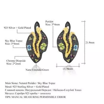 Итальянские дизайнерские серьги с драгоценными камнями, высококачественные серьги из серебра S925 в стиле ретро с драгоценными камнями натурального цвета