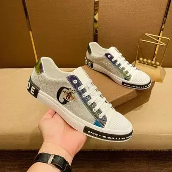 Итальянские дизайнеры Мужская повседневная обувь Роскошная мода Натуральная кожа Деловая кожаная обувь Bee Мужские спортивные классические кроссовки 38 белый