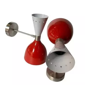 Итальянские двойные настенные бра середины века, красные и хромированные, современный ретро-комплект из 2 шт. I