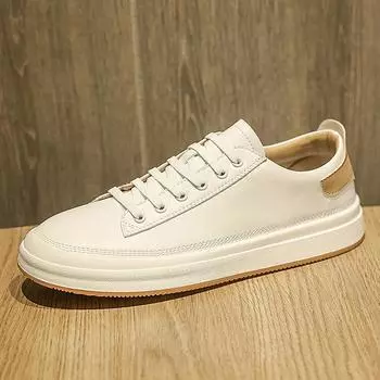 Итальянские мужские белые кожаные повседневные туфли на плоской подошве, модные нескользящие кроссовки для ходьбы 2024 года, удобные вулканизированные теннисные туфли для мужчин 39 бежевый
